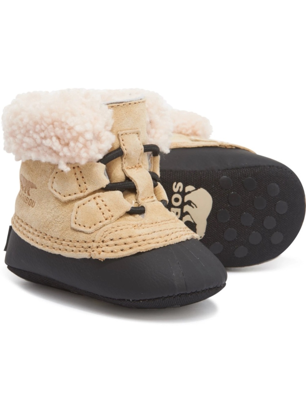SOREL CARIBOOTIE NEWBORN BOOTIES SHOES BOOTS TAN INFANTS BOYS GIRLS SIZE 2